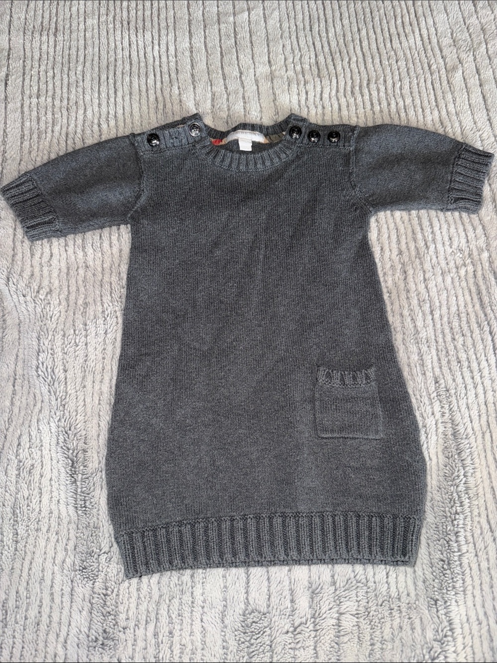 Burberry Girls' Gray Knit Sweater Dress with Shoulder Buttons